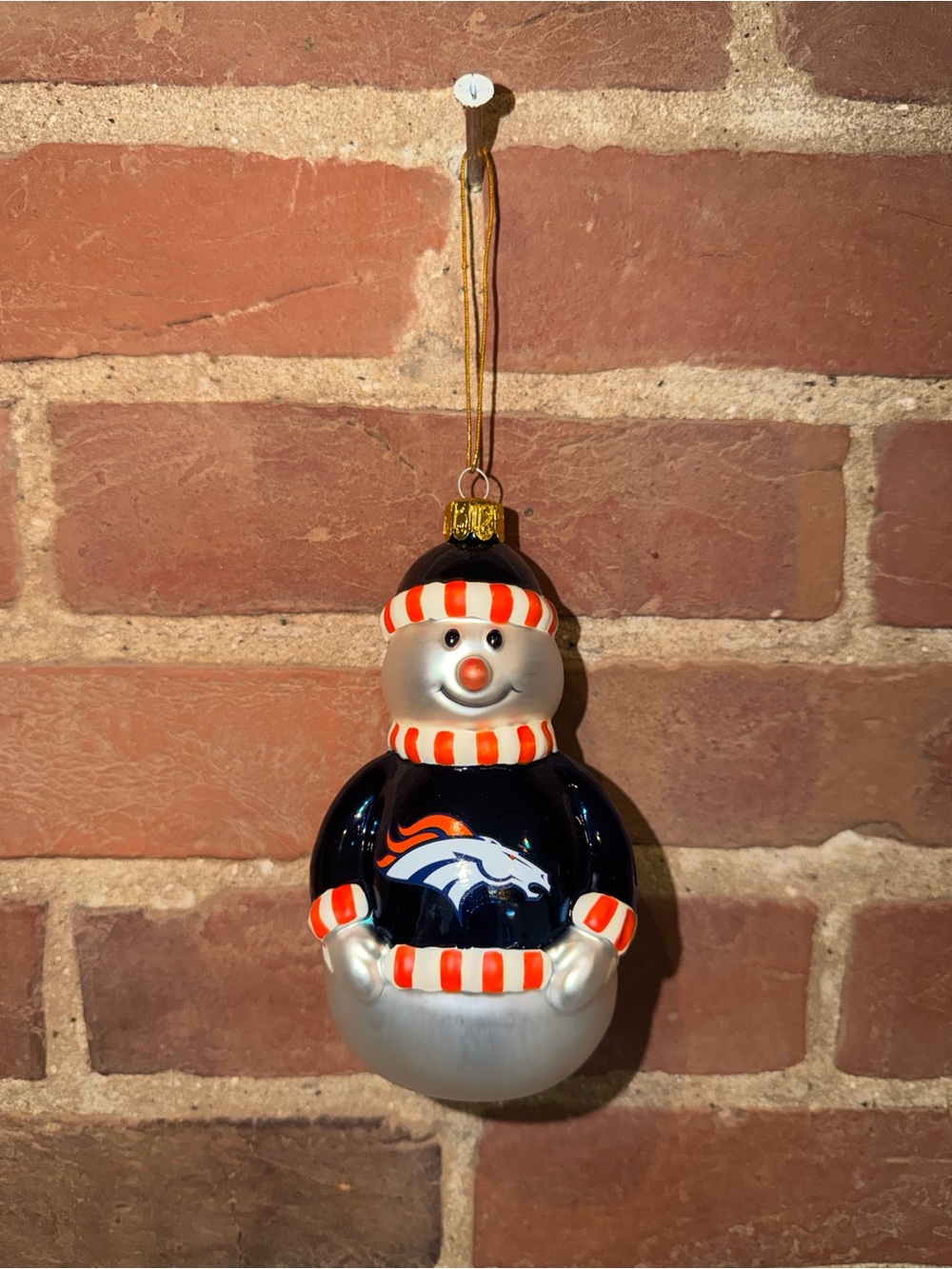 Denver Broncos NFL Snowman Blown Glass Christmas Tree Ornament